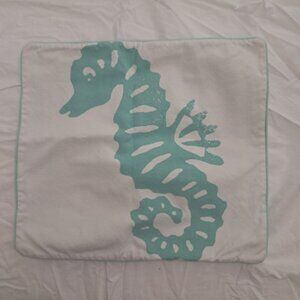 Pottery Barn Kids White/Teal Seahorse Throw Pillow